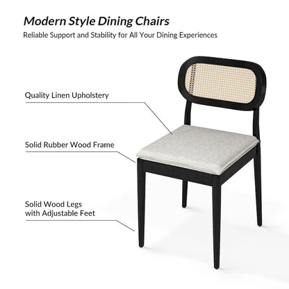 Konstantin Modern Solid Wood Dining Chair with Ratten Back and Removable Cushion Set of 2 by HULALA HOME