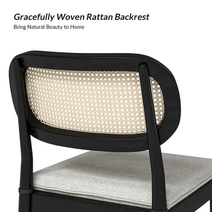 Konstantin Modern Solid Wood Dining Chair with Ratten Back and Removable Cushion Set of 2 by HULALA HOME