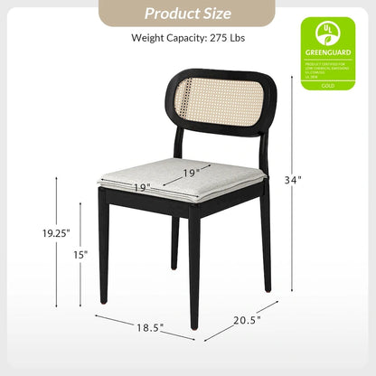 Konstantin Modern Solid Wood Dining Chair with Ratten Back and Removable Cushion Set of 2 by HULALA HOME