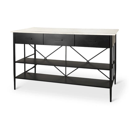 Amika White Solid Marble Top with Black Metal Base Kitchen Island