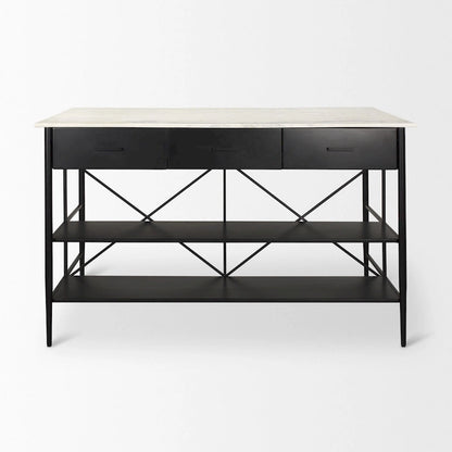 Amika White Solid Marble Top with Black Metal Base Kitchen Island