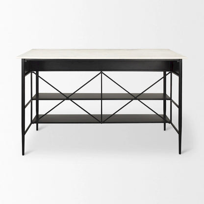 Amika White Solid Marble Top with Black Metal Base Kitchen Island