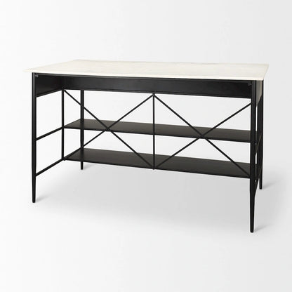 Amika White Solid Marble Top with Black Metal Base Kitchen Island