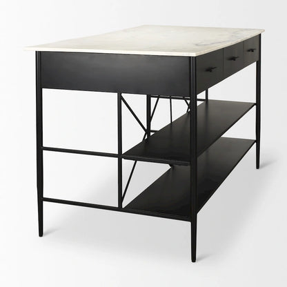 Amika White Solid Marble Top with Black Metal Base Kitchen Island