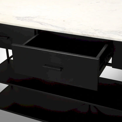 Amika White Solid Marble Top with Black Metal Base Kitchen Island