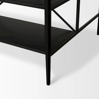 Amika White Solid Marble Top with Black Metal Base Kitchen Island