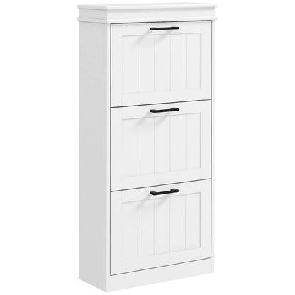 HOMCOM Shoe Cabinet for Entryway, Narrow Shoe Rack Storage Organizer with 3 Flip Drawers and Adjustable Shelves