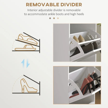 HOMCOM Shoe Cabinet for Entryway, Narrow Shoe Rack Storage Organizer with 3 Flip Drawers and Adjustable Shelves