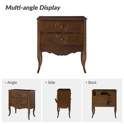 Sidney Traditional 3-Drawer Nightstand with Built-In Outlets and USB by HULALA HOME