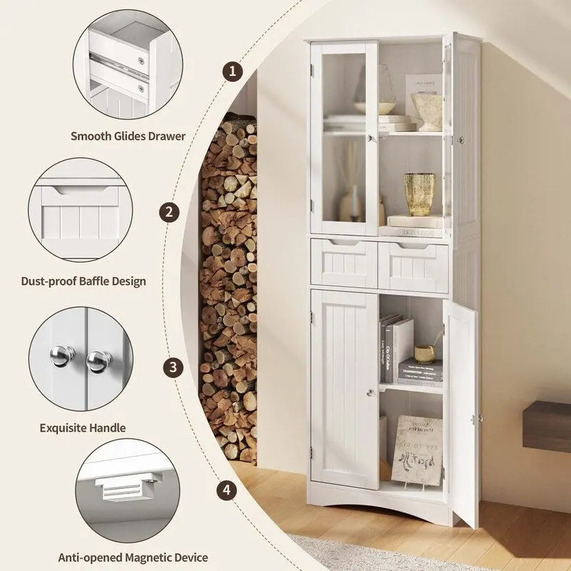 Tall Kitchen Pantry Cabinet, Freestanding Storage Cabinet, Bathroom Storage Cabinet with Doors