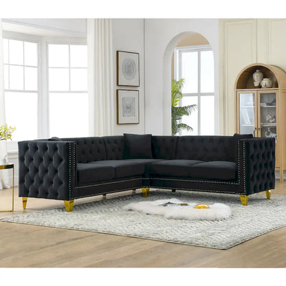 82.2-Inch Velvet Corner Sofa, L-Shaped Sectional Couch, 5-Seater Corner Sofas with 3 Cushions for Living Room, Bedroom, Apartmen