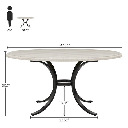 Round Dining Table for 4-6 People, 47 Farmouse Kitchen Table for Dining Room, Living Room, Rustic