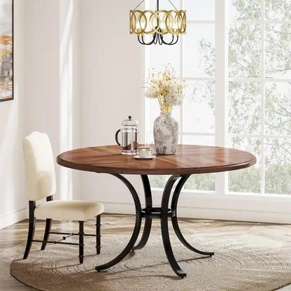 Round Dining Table for 4-6 People, 47 Farmouse Kitchen Table for Dining Room, Living Room, Rustic