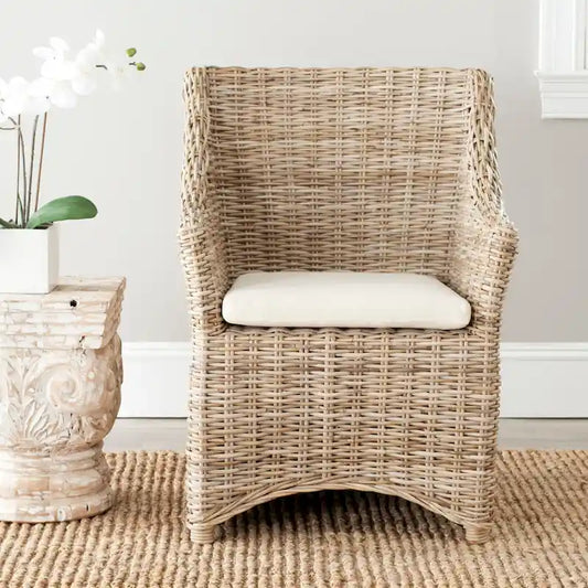 SAFAVIEH Cheryle Wicker Washed Brown Wingback Arm Chair (Fully Assembled) - 26 W x 23 D x 34 H - 26Wx23Dx34H