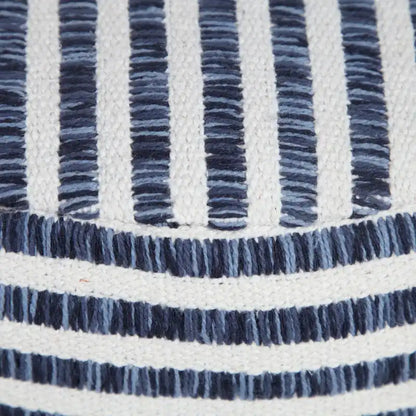 18 Blue and White Striped Round Pouf Ottoman