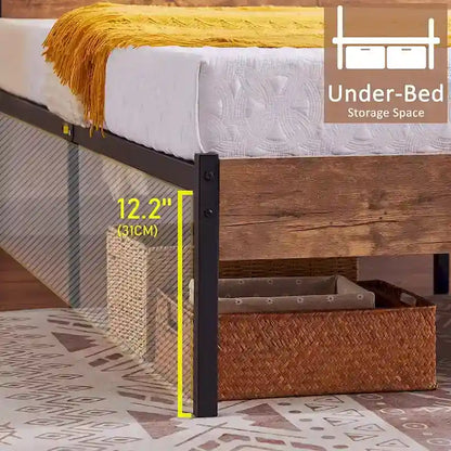 Javlergo Metal Platform Bed Frame with Wooden Headboard and Footboard, Industrial Metal Bedframe No Box Spring Needed