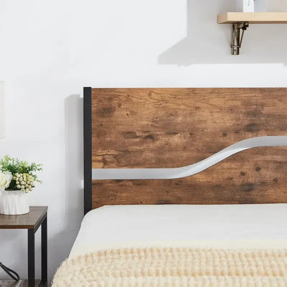 Javlergo Metal Platform Bed Frame with Wooden Headboard and Footboard, Industrial Metal Bedframe No Box Spring Needed
