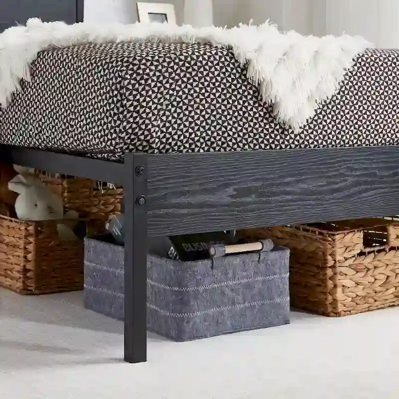 Javlergo Metal Platform Bed Frame with Wooden Headboard and Footboard, Industrial Metal Bedframe No Box Spring Needed