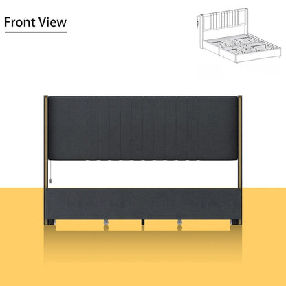 LED Platform Bed with Storage Drawer - Contemporary Bedroom Furniture