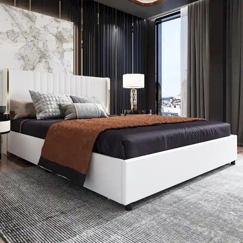 LED Platform Bed with Storage Drawer - Contemporary Bedroom Furniture