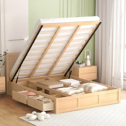 Wood Platform Bed with Underneath Storage and 2 Drawers