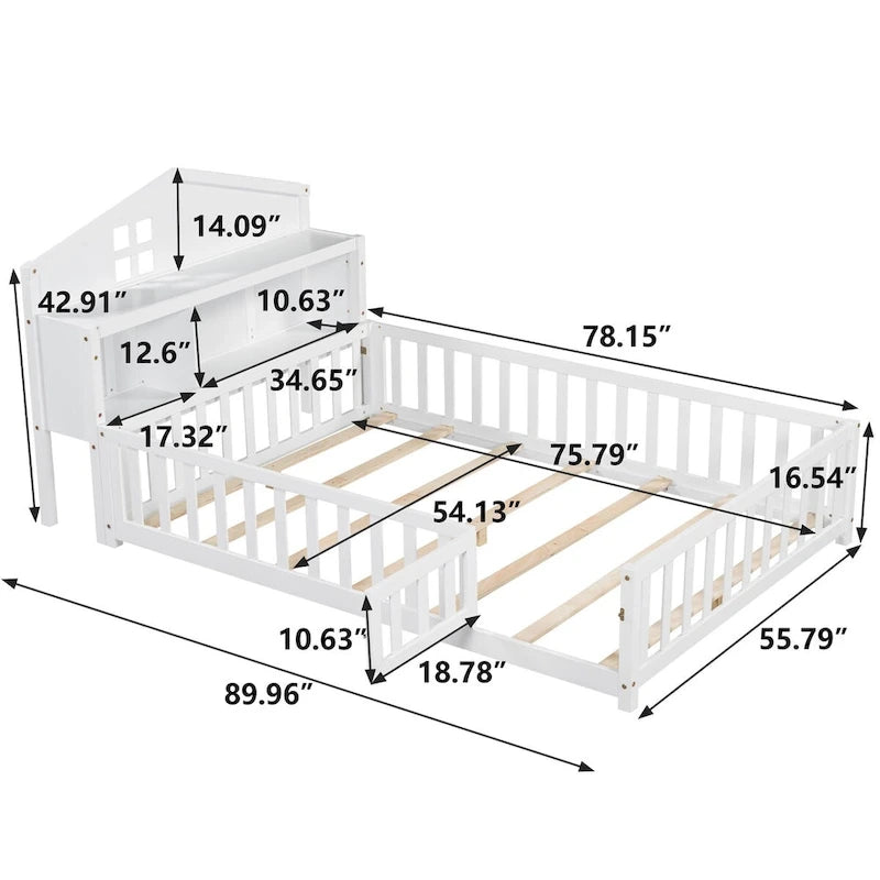 Full-size Floor Beds with Bookcases and Blackboards for Kids