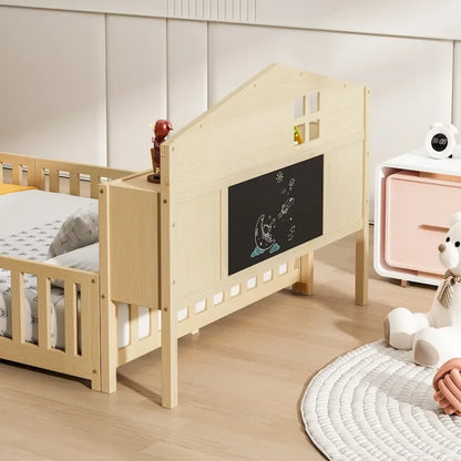 Full-size Floor Beds with Bookcases and Blackboards for Kids