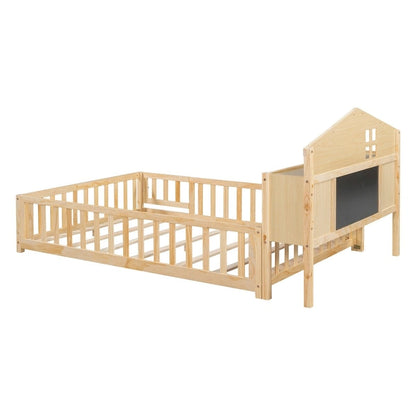 Full-size Floor Beds with Bookcases and Blackboards for Kids