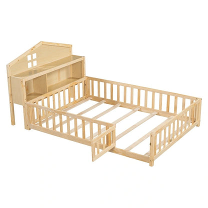 Full-size Floor Beds with Bookcases and Blackboards for Kids