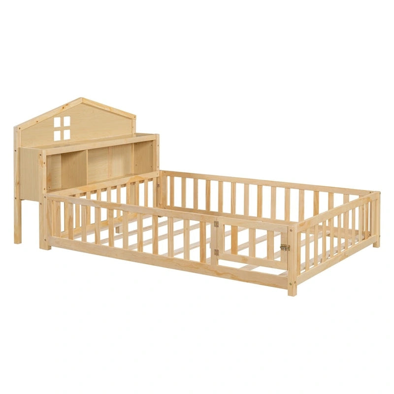 Full-size Floor Beds with Bookcases and Blackboards for Kids