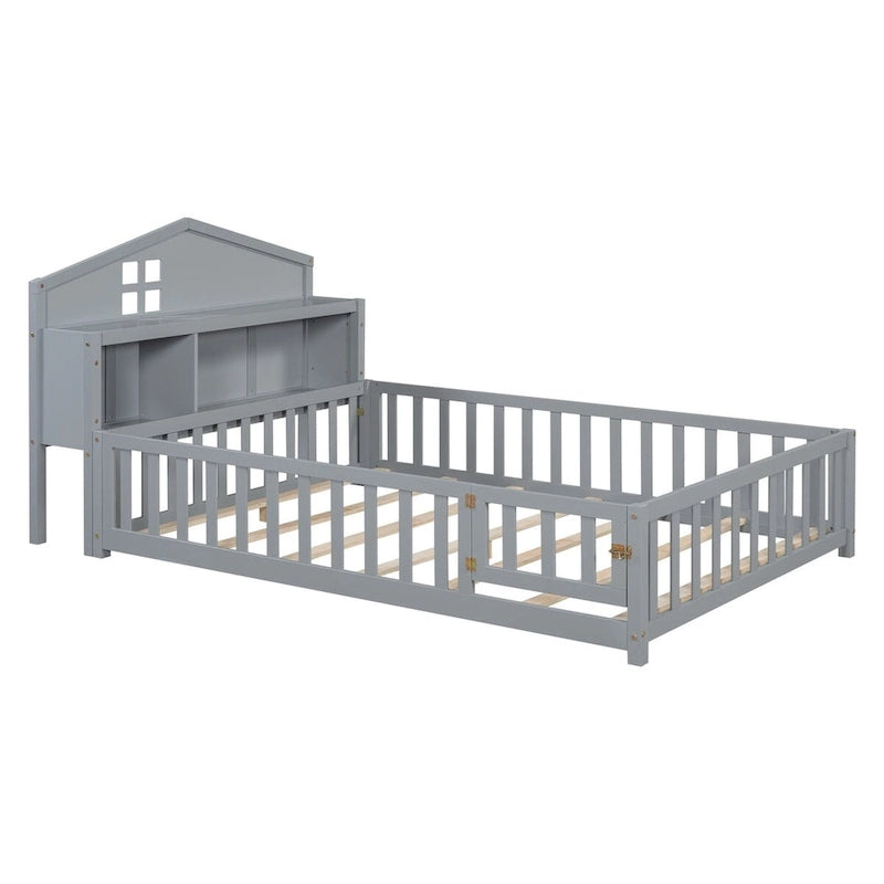 Full-size Floor Beds with Bookcases and Blackboards for Kids