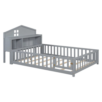 Full-size Floor Beds with Bookcases and Blackboards for Kids