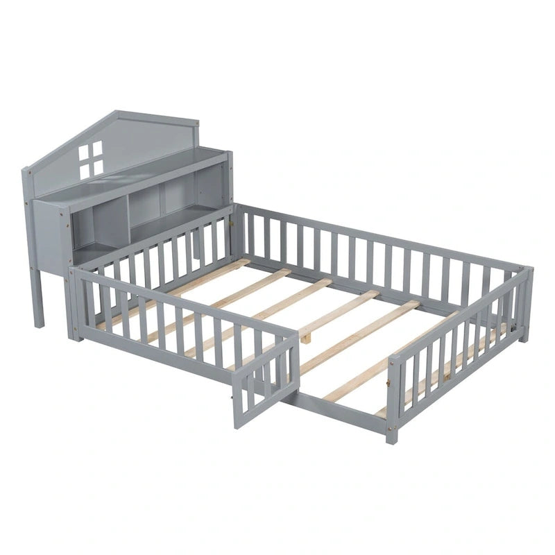 Full-size Floor Beds with Bookcases and Blackboards for Kids