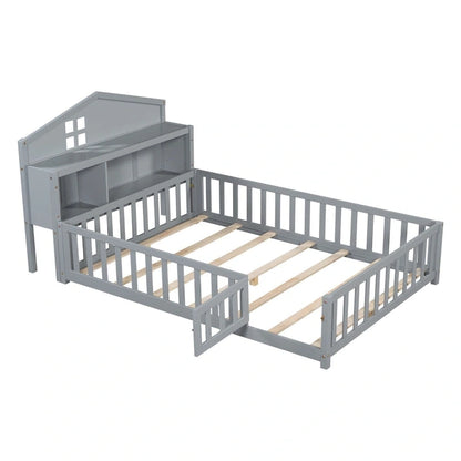 Full-size Floor Beds with Bookcases and Blackboards for Kids