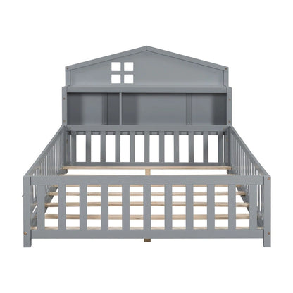 Full-size Floor Beds with Bookcases and Blackboards for Kids