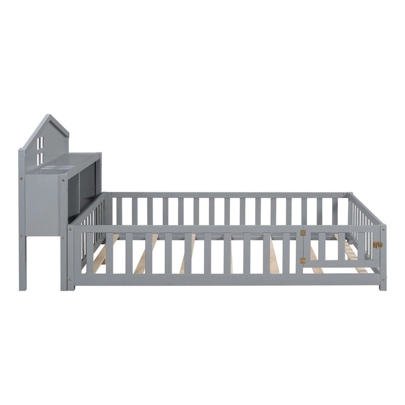 Full-size Floor Beds with Bookcases and Blackboards for Kids