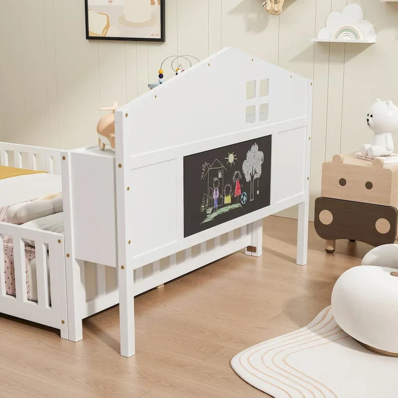 Full-size Floor Beds with Bookcases and Blackboards for Kids