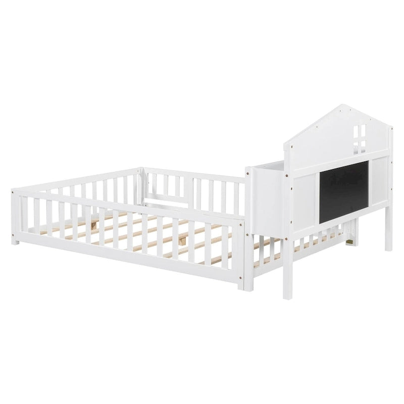 Full-size Floor Beds with Bookcases and Blackboards for Kids