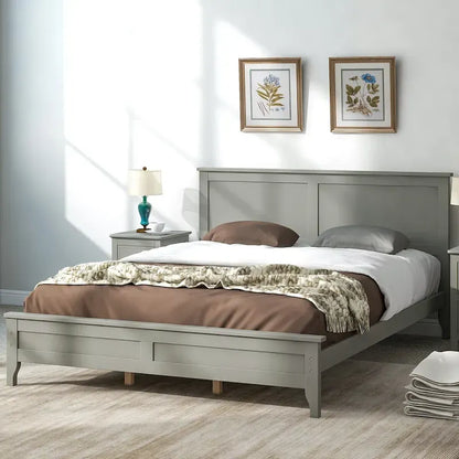 Queen Size Platform Bed, Modern Solid Wood Full Platform Bed Frame, No Box Spring Needed