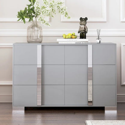 Modern Dresser Chest of 6 Drawers with Mirrored Handles