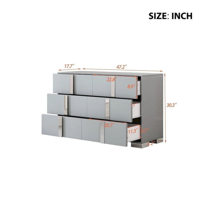 Modern Dresser Chest of 6 Drawers with Mirrored Handles