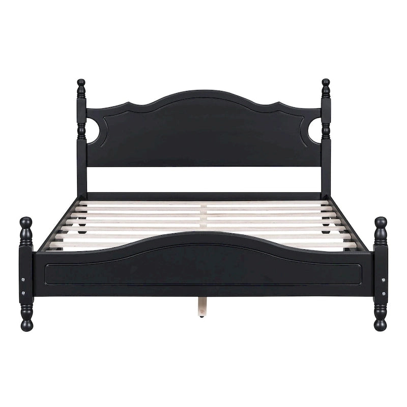 Queen Size Wood Platform Bed Frame,Retro Style Platform Bed with Wooden Slat Support