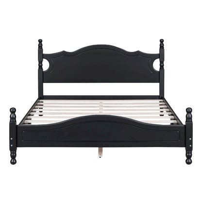 Queen Size Wood Platform Bed Frame,Retro Style Platform Bed with Wooden Slat Support
