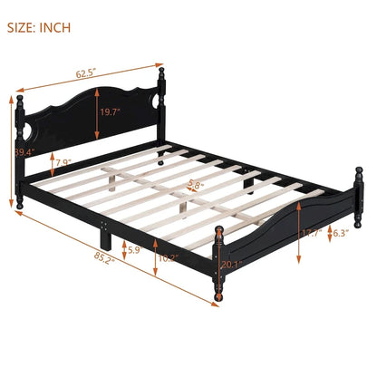 Queen Size Wood Platform Bed Frame,Retro Style Platform Bed with Wooden Slat Support