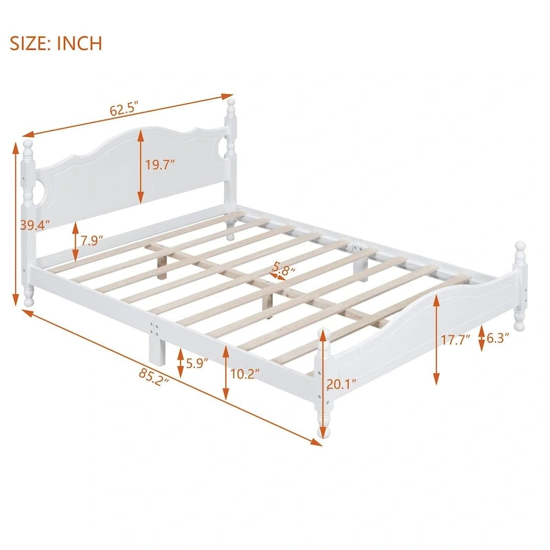 Queen Size Wood Platform Bed Frame,Retro Style Platform Bed with Wooden Slat Support