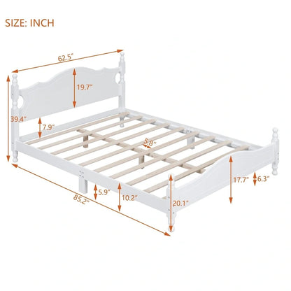 Queen Size Wood Platform Bed Frame,Retro Style Platform Bed with Wooden Slat Support