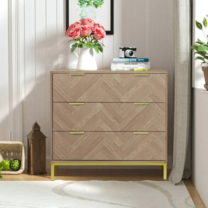 Anmytek Mid-Century Modern 3-Drawer Wood Dresser Natural Oak Chest of Drawers for Bedroom