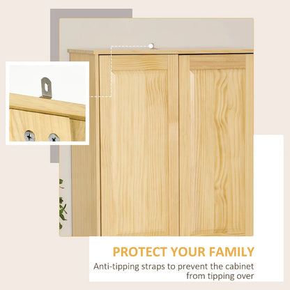 67 Pinewood Kitchen Pantry Storage Cabinet, Freestanding Cabinets with Doors and Shelf Adjustability, Soft-Close Mechanism