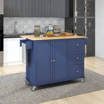 White Rolling Kitchen Island Solid Wood Top, Locking Wheels, Storage & More