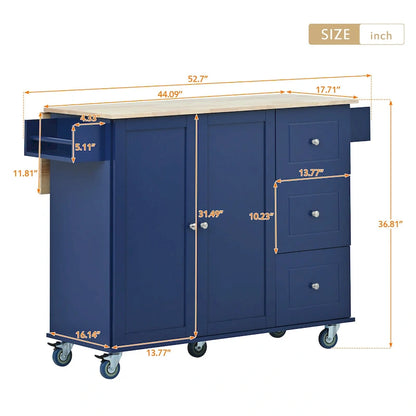 White Rolling Kitchen Island Solid Wood Top, Locking Wheels, Storage & More